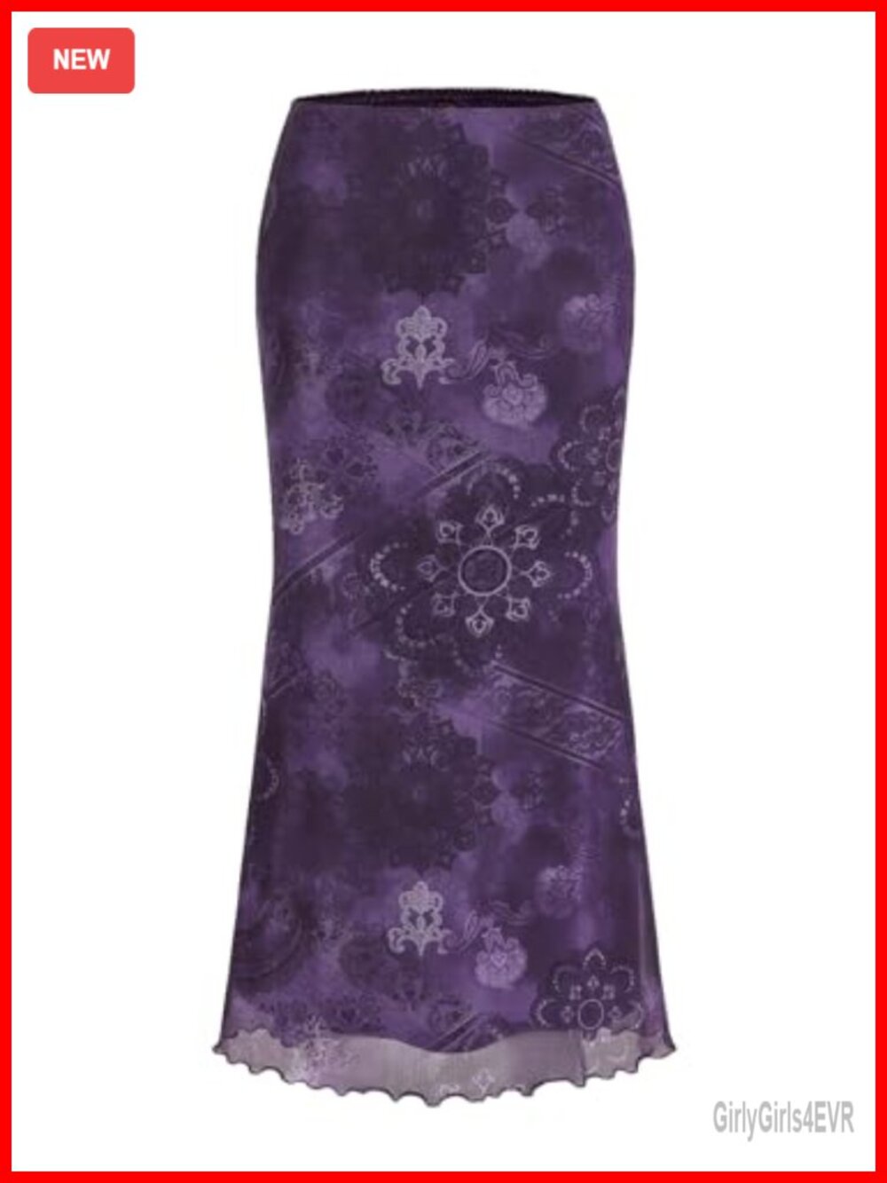 Fishtail Hem Bodycon Long Skirt Goth Y2K 90s Mesh